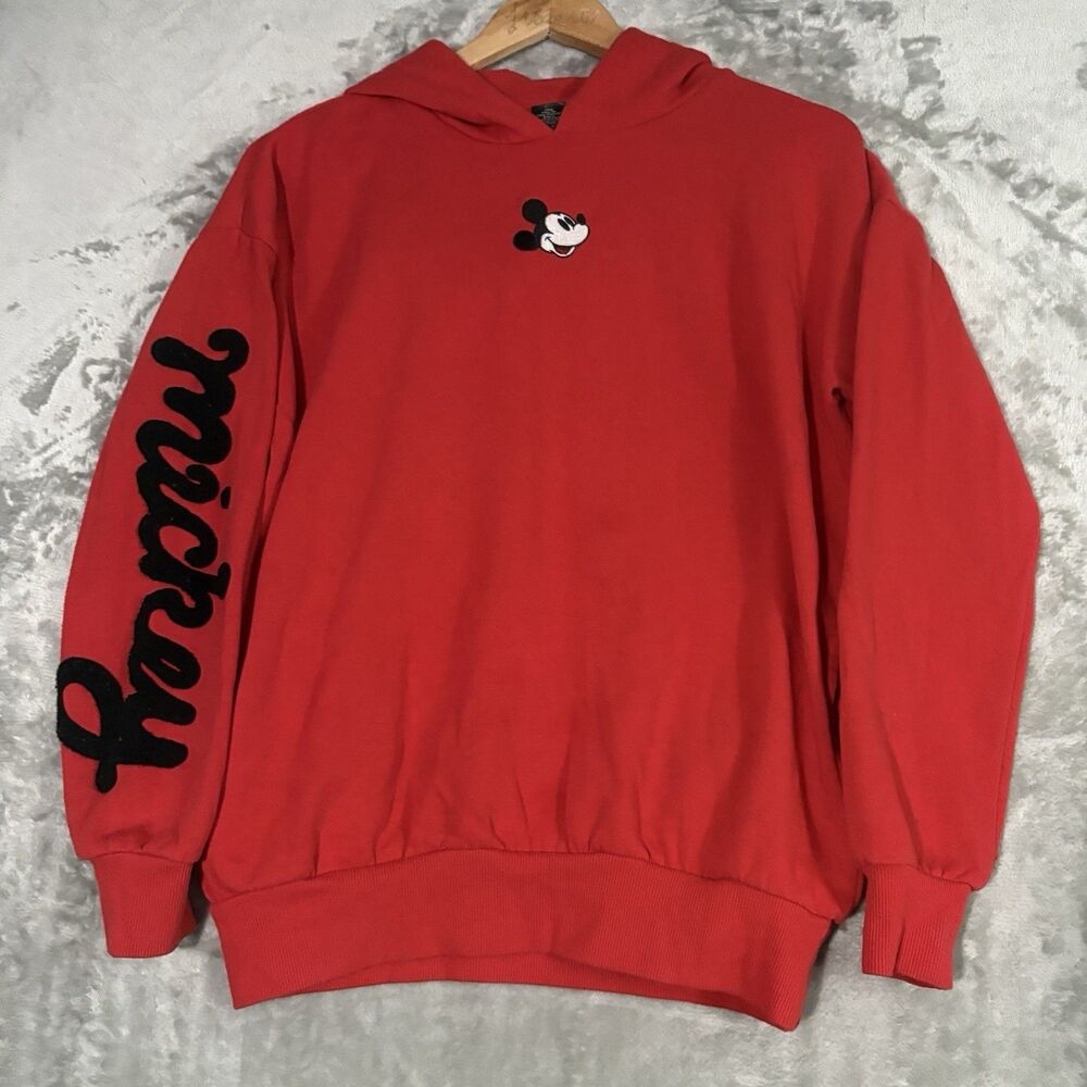 Sinsay x Disney Women’s Red Mickey Mouse Embroidered Pullover Hoodie Size XS